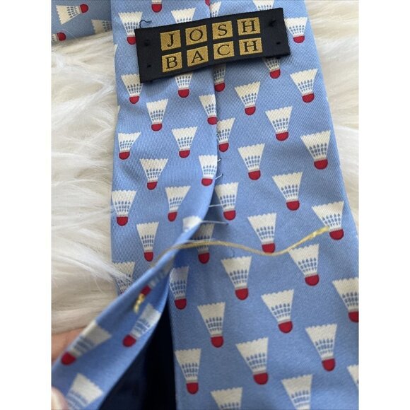 josh bach nyc Baby Blue Badminton Shuttlecock Funky Tennis 100 percent silk tie - Picture 7 of 9